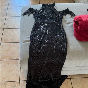 SHEIN Black Asymmetrical Sequin Dress